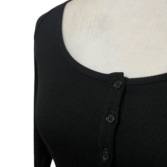 Alix Nyc Ribbed Bodysuit Black Long-Sleeve Soft Henley Size XSmall NWOT - Picture 5 of 14